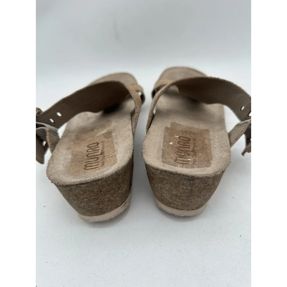 Munro Sandals Womens 10 N Ronda T-Strap Cork Wedge Slide Brown Leather Casual
